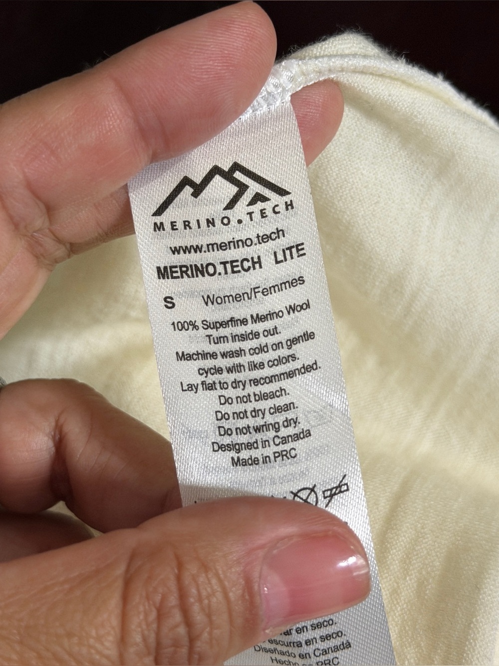 Merino Tech Lite SMALL Cream Super Fine Merino Wool Long Sleeve Base Layer Shirt - Picture 6 of 7